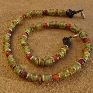 Autumn Earthtone Green Amber Resin Beaded Hippie Boho Choker/Short Necklace